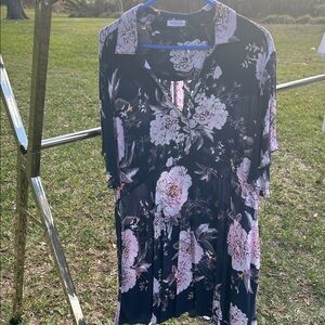 Chic Soul Floral Dress - Black and Pink